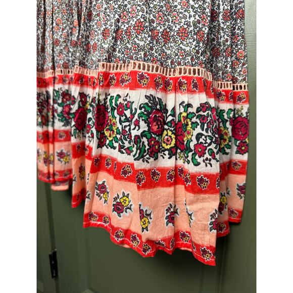 NWT Ro's Garden Daphne Midi Floral Resort Boho Cotton Dress Red Peach Aix XS - Picture 3 of 7